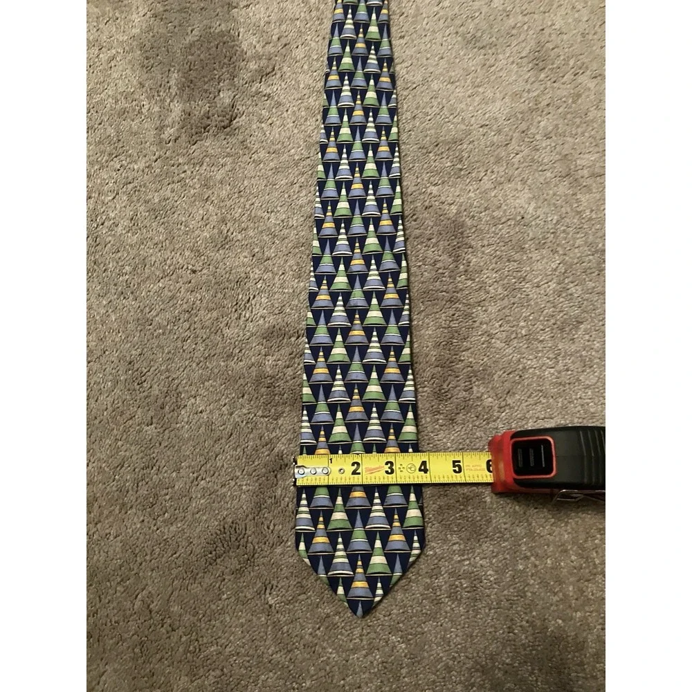 Vintage Gucci Silk Neck Tie Blue And Green Stirrup Graphic Party Italy GG Lining